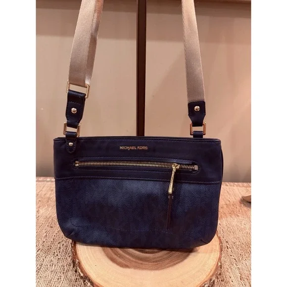 Michael Kors Jet Set Sport Logo Bag Crossbody File Zipper Baltic Blue - Picture 2 of 11